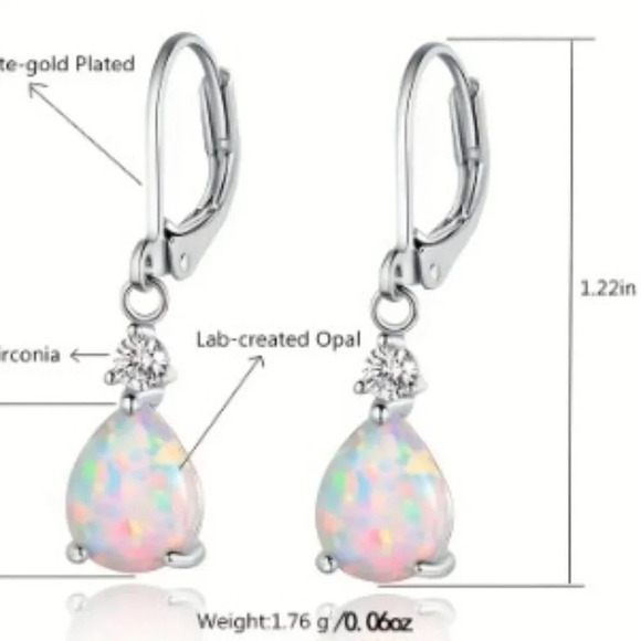 Teardrop Opal Dangle Earrings - Copper 14K Plated, Hypoallergenic, Durable Cute - Picture 2 of 4